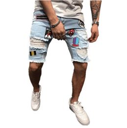 Mens Stylist Denim Shorts Fashion Summer Zipper Hole Short Mens Slim Pants Hip Hop Mens Short Jeans Blue2424786