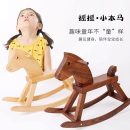 Creative solid wood children's toys Trojan rocking horse birthday gift wooden small wooden horse rocking chair wood chair