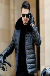 Luxury Mens Sheepskin Down Jacket Fox Fur Collar Winter Leather Down Coat Parkas Hooded Thick Warm Overcoat Windbreaker Waterproof6053245