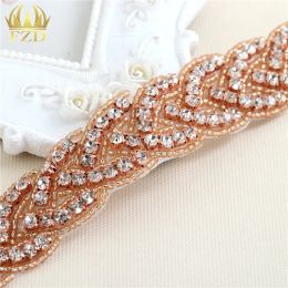 (10yards) Wholesale 1 Yard Sewing On Beaded Hot Fix Rose Gold Applique Rhinestone Trim for Wedding Dresses Bridal Garters Sash