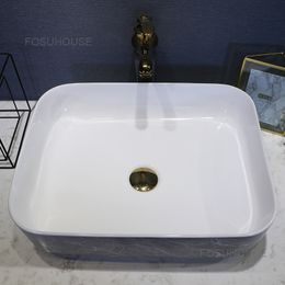 Nordic Ceramic Washbasin Single Basin Upper Basin Washbasin Household Toilet Balcony Square Washbasin Large Bathroom Sink