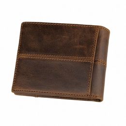 genodern Patchwork Style Cow Leather Male Purse Short Wallet for Men Genuine Leather Wallets Brown Male Purses Men Wallets J43O#