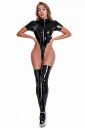 Sexy Pvc Latex Wetlook Fetish Bodysuit Exotic Open Crotch Catsuit Adult Erotic Pu Leather Cosplay Lingerie Club Pole Dance Costu
