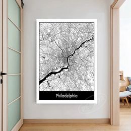 Home Decor Hd Canvas Prints Philadelphia Cities Route Painting World Map Poster Wall Art Modular Pictures For Bedside Background