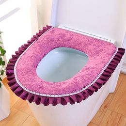 1pc Lace Soft Toilet Seat Summer Zipper WC Closestool Mat Household Universal Bathroom Accessories Velvet Toilet Seat Cover