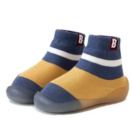Anti-Slip Baby Shoes Mixed Colors Striped Letters First Walker Toddler Boys Girls Kid Rubber Soft Sole Floor Shoes Knit Booties