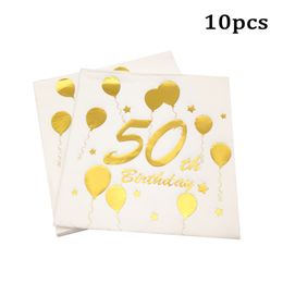 10Pcs Gold 18th 21th 30th 40th 50th 60th Birthday Paper Napkins Adult Birthday Party Decor Men Women 30 Year Anniversary Supplie