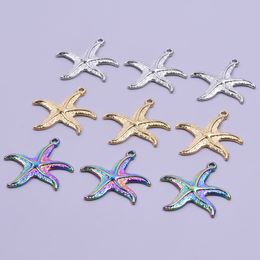 Rainbow/Silver/Gold Color Starfish Pendants For Jewelry Making Charm Ocean Animal Mix Titanium Steel Charms Bulk Wholesale Items