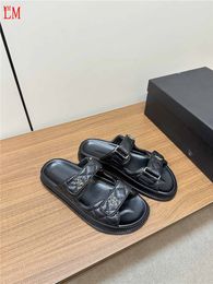 Luxury designer Fashion Shiny Calfskin Black Dad Platform Sandals slide Slippers Shoes With Box