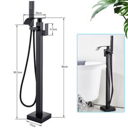 Rozin Matte Black Bathtub Shower Faucet Square Floor Standing Bathtub Faucets Waterfall Bathroom Faucet Hot Cold Water Mixer Tap