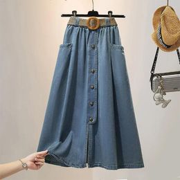 Skirts Women Summer Plus Size Denim Skirt Fashion Vintage High Waist A-Line Long Casual Loose Thin Mid-Calf Jeans