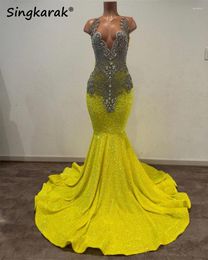 Party Dresses Sparkly Diamonds Yellow Prom Dress Beads Crystals Rhinestones Sequins Gown For Wedding Reception Birthday