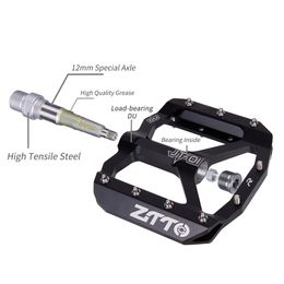 ZTTO MTB Ultralight Aluminum Alloy 12mm Axle Downhill Design Bearings Du System Mountain Road Bike Anti-slip Flat Bicycle Pedal