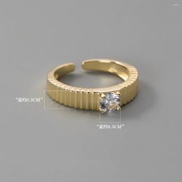 Cluster Rings 925 Sterling Silver Simple Gold Strip Zircon Ring For Women Men Fashion Adjustable Handmade Wedding Party Daily Jewellery Gift