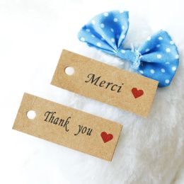 100pcs Printed Merci Gift Kraft Paper Labels Party Decor Thank You Hang Tags Paper Card DIY Handmade Gift Boxes Decor