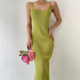 Casual Dresses Spring 2024 European Style Sexy Sling Texture Sense Slit Slim Dress Women's Party Club