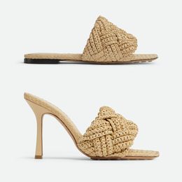 Raffia Flat Sandals Crochet Weaving Heels Mule Women Designer Sandal Slides Slippers Hand Woven Beach Luxury Shoes High Heels Sliders Slipper Top Quality Mules