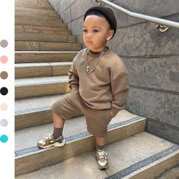 2023 New Winter Kids Boys Girls Clothes 2 Pieces Tracksuit Outfits Set Solid Top Sweatshirt+Elastic Joggers Shorts Causal Suit