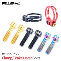 RISK 2 pcs M5x18mm Bicycle Brake Lever Bolts Titanium Alloy Hollow Disc Brake Clamp Fixed Screw for Mountain Bike