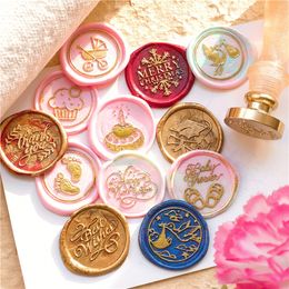 Baby shower Wax Seal stamp Happy Birthday Cake Sealing Stamp New Year Scrapbooking Cards Envelopes Wedding Invitations Packaging