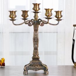 IMUWEN Bronze Candle Holders Metal 5-Arms Holder Wedding Candelabra Candlesticks Candle Stand Table Centrepiece Event Decoration