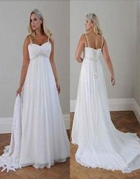 Plus Size Casual Beach Wedding Dresses 2018 Spaghetti Straps Beaded Chiffon Floor Length Empire Waist Elegant garden country Brida5349224