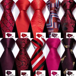 Neck Ties Fashion Silk Mens Tie Set Red Burgundy Solid Paisley Stripe Plain Flower Necklace Handle Chief Cufflinks Wedding BusinessC240410