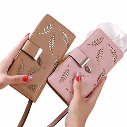 women's Wallet PU Hollow Leaf Zipper Lg Durable Anti-theft Fi Retro Multifunctial High-capacity Female's Handbag Q8DW#