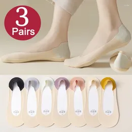 Women Socks FINETOO 3Pairs/Lot Ice Silk Boat Women's Summer Thin Silicone Non-slip Shallow Mouth Cotton Bottom Invisible Sox