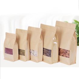 Octagonal Bag Thicken Stand Up Kraft Paper Zip Bags for Coffee Nuts Snack Tea Packaging Storage Pouches with Frosted Window3784222