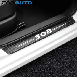 4PCS Car Door Sill Scuff Plate Decor Sticker For Peugeot 308 408 206 307 Accessories