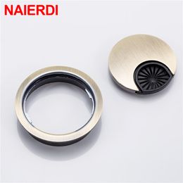 NAIERDI Zinc Alloy Round Table Wire Hole Covers Outlet Port Computer PC Desk Cable Grommet Line Holder 50mm/53mm/60mm/80mm