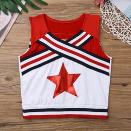 Kids Girls Cheerleader Costume Outfit Applique Cheerleading Tops with Skirt Socks Dancewear Carnival Cheerleading Uniform Suit