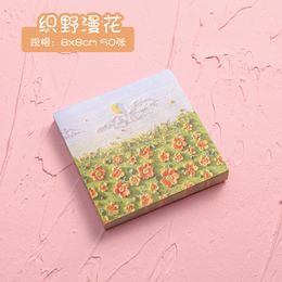 50Pcs Landscape Flowert Sticky Notes with Scrapes Stickers Sticky Simple High-value Note Pad Paper for Student Office Stationery