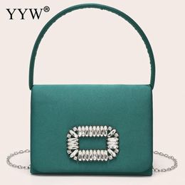 Satin Square Evening Handbag Women Designer Rhinestones Party Tote Bags Top Handle Clutches Chain Shoulder Ladies Small Purses