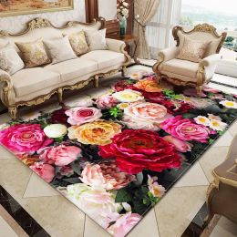 Colourful Fresh Flowers Rug For Bedroom Large Hall Carpet With Romantic Floral 3D Living Room Floor Carpet Girl Room Rug Decor