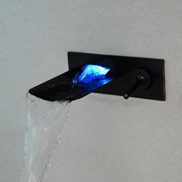 YANKSMART Bathroom Bathtub LED Wall Mounted Black Chrome Chrome Brushed Nickel Brass Waterfall Faucet Basin Sink Water Tap