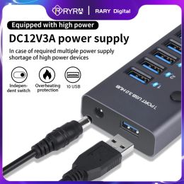 Hubs High Speed 4/10 Port USB3.0 HUB Adapter Expander Multiport USB Splitter Multiple Extender With Independent Switch For PC Laptop
