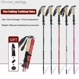 Trekking Poles Trekking Poles 32-125cm aluminum alloy 5-section ultra light hiking pole hiking pole climbing Alpstock foldingQ