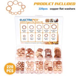 180/220/360PCS Flat Washers Sealing Rings Copper Flat Assortment Brass-plated Washers Set with Box Suitable for Screw