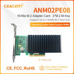 Cards ANM02PE08 NVMe Controller PCIe to M.2 Dual Port with Headsink ( Not with SSD )