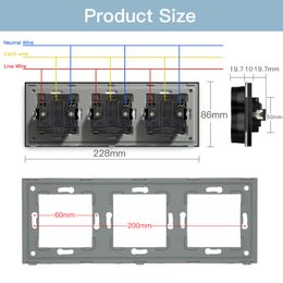 BSEED Double France Sockets Power Wall Outlet Single Double Frames Home Wall Power Sockets Glass Panel White Black