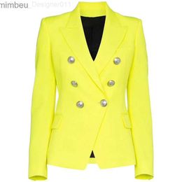 Blazer Blazer Blazer di alta qualità Nuova moda 2024 Blazer Blazer Women's Lion Buttons a doppio petto Fluorescenza giacca gialla gialla C240410