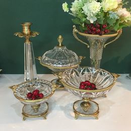 Pure Copper & Crystal Flower Vase Ornament Gift Set home decor vases for flowers dessert plate dried fruit candy plate jarrones