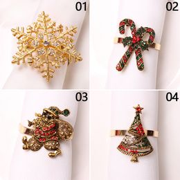 New Metal Christmas Tree Napkin Rings Bow Flower Wreath Mouth Ring Bell Elk Santa Wedding Banquet Hotel Home Table Xmas Decor