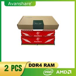 RAMs Avanshare 1set 2Pcs Red Radiater DDR4 8GB 4GB 16GB 2400 2666 3200MHz PC Heat Sink Memory DIMM RAM For Intel AMD All Motherb