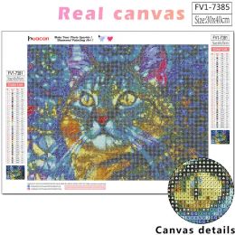 HUACAN Diamond Painting Cat Eyes Full Drill Square Handmade Gift Diamond Embroidery Cross Stitch Diamond Mosaic Animal Wall Art