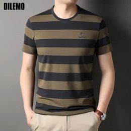 Top Grade Yarn-dyed Process 96% Cotton Designer Brand Tops Mens Summer t Shirt Short Sleeve Casual Fashion Mens Clothes 240315