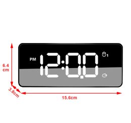 LED Mirror Alarm Clock Snooze Digital Table Clock Wake Up Light Electronic Large Time Temperature Display Desk Clocks USB Charge