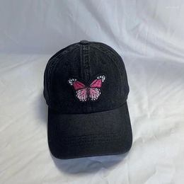 Ball Caps Butterfly Patch Adjustable Denim Material Baseball Cap Solid Colour Spring Autumn Hip Hop Men Women Dad Hat Snapback